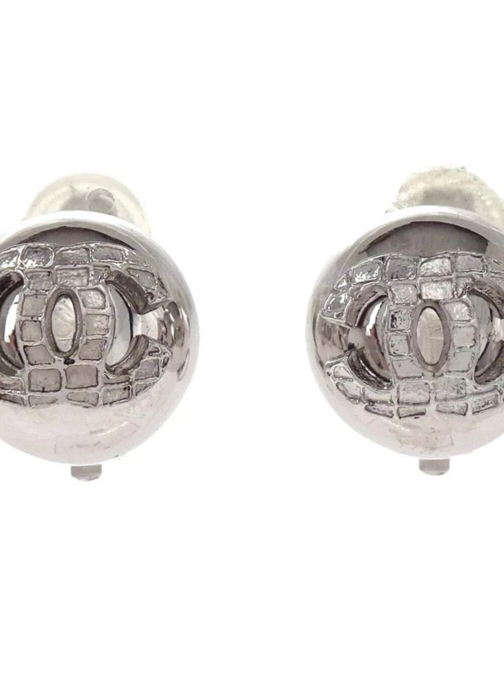 Chanel Button Clip-On Earrings Silver 00A 168145